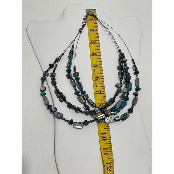 Layered Beaded Gemstone‎ Statement Necklace Turquoise Color Beads Blue Gunmetal - Picture 6 of 11